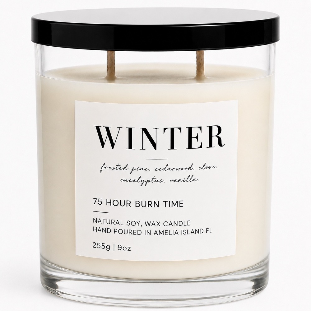 “Winter”  Handmade Natural Soy Wax Candle 9oz 75 Hour Burn Pine, Cedar, Clove,